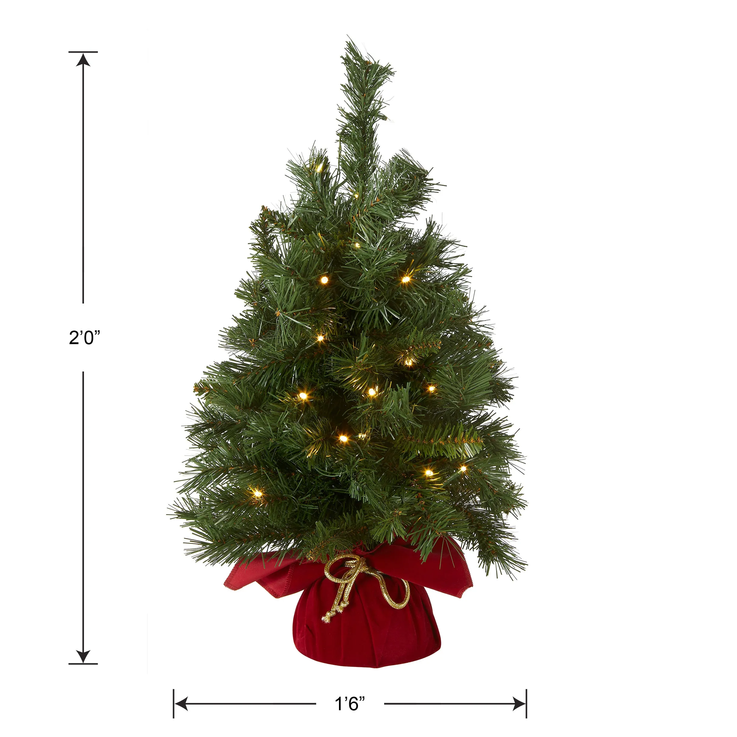 2 ft. Pre-Lit Majestic Fir Tree with LED Lights, Red Base