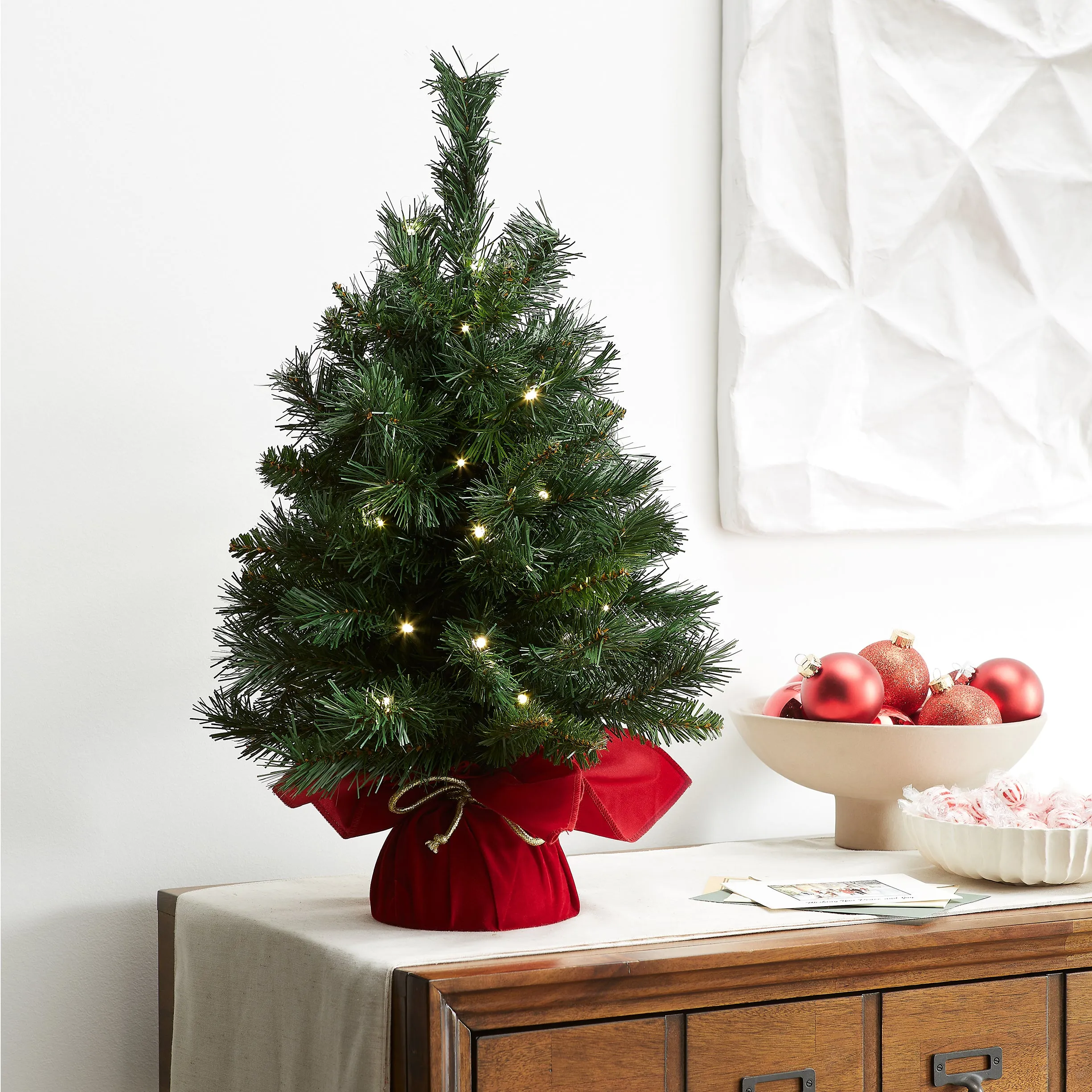 2 ft. Pre-Lit Majestic Fir Tree with LED Lights, Red Base