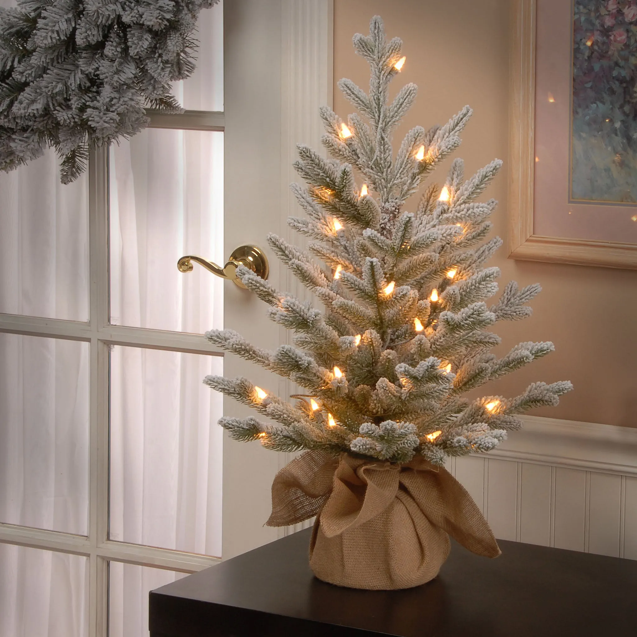 2.5 ft. Pre-Lit Snowy Cambridge Fir Tree with White LED Lights
