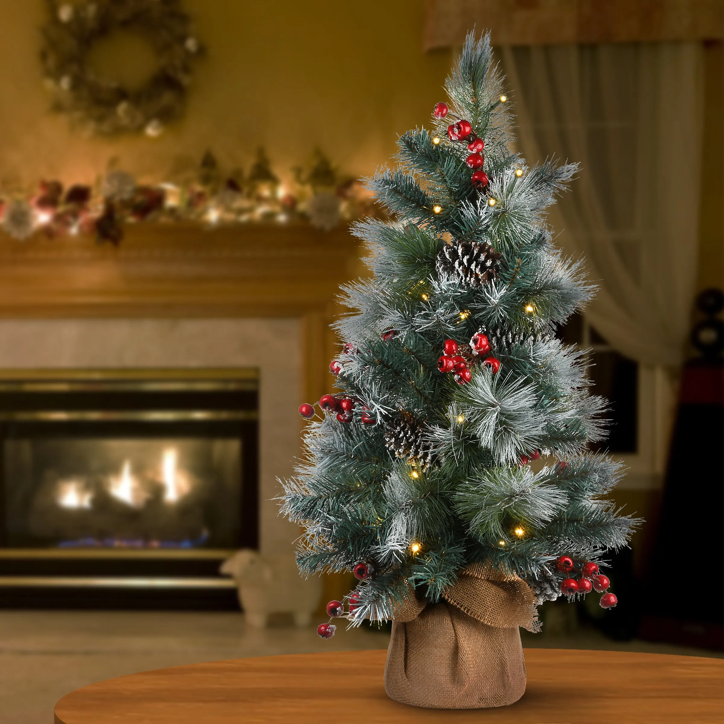 3 ft. Pre-Lit Snowy Glacier Pine Tree with LED Lights