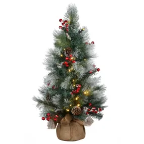 3 ft. Pre-Lit Snowy Glacier Pine Tree with LED Lights