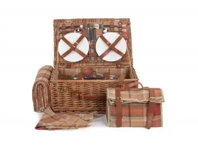 4 PERSON AUTUMN RED TARTAN HAMPER