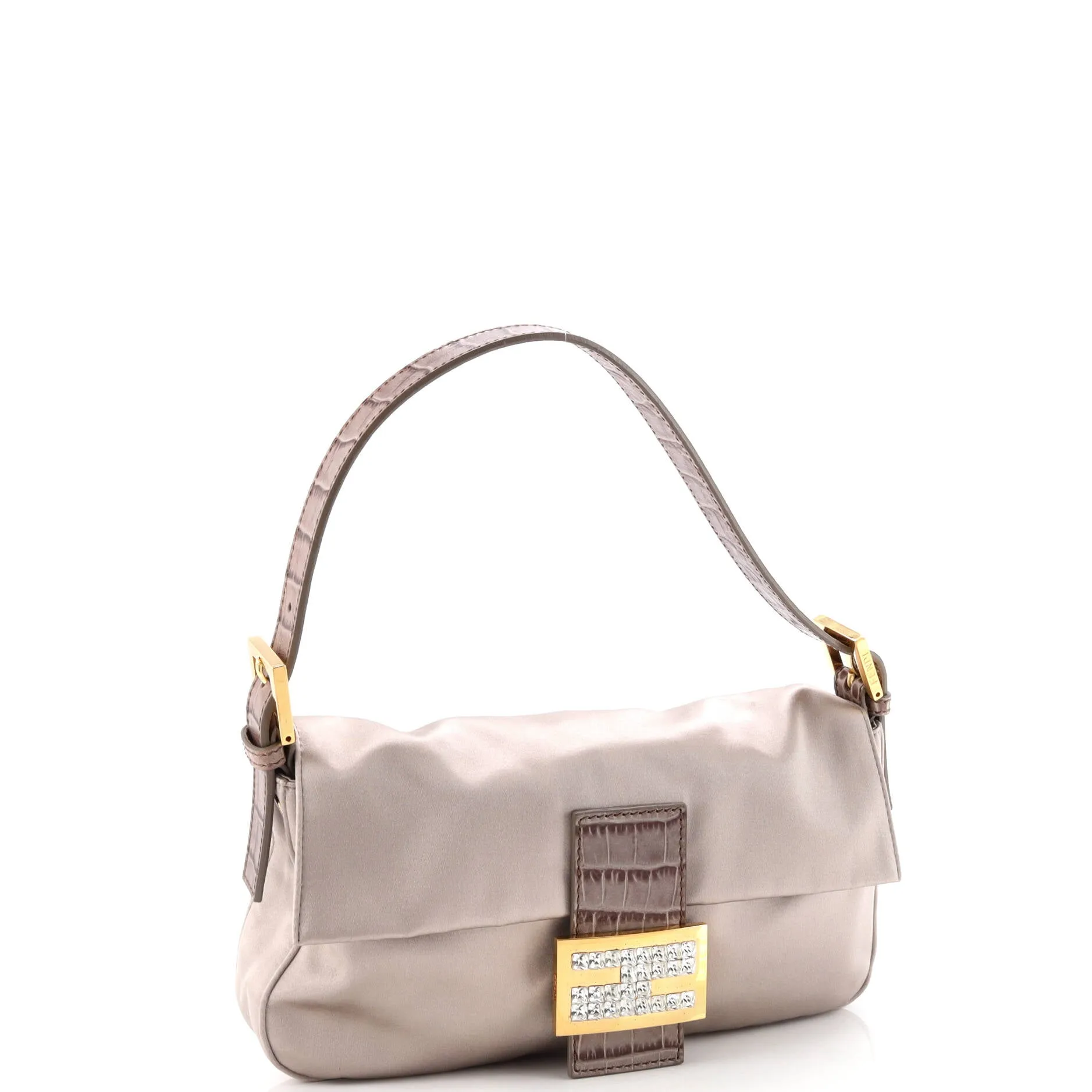 Baguette Bag Embroidered Satin with Crocodile Embossed Leather and Crystals