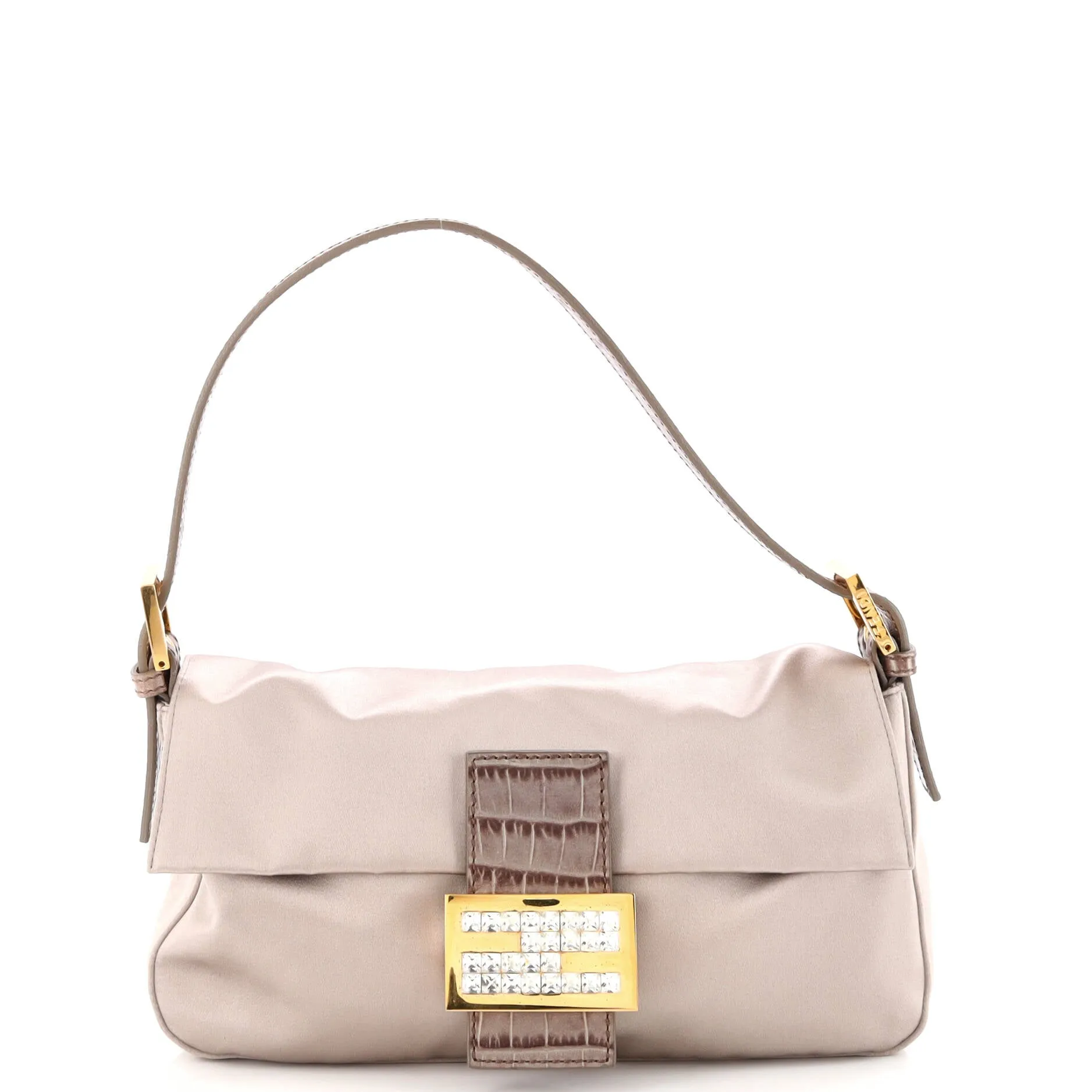 Baguette Bag Embroidered Satin with Crocodile Embossed Leather and Crystals