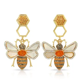 Bee Honeycomb in Mother of Pearl and Topaz Earrings