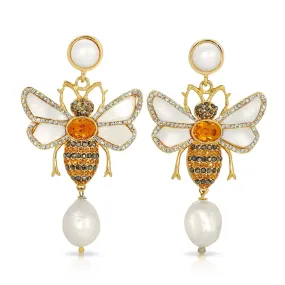 Bee in Mother of Pearl and Topaz Earrings