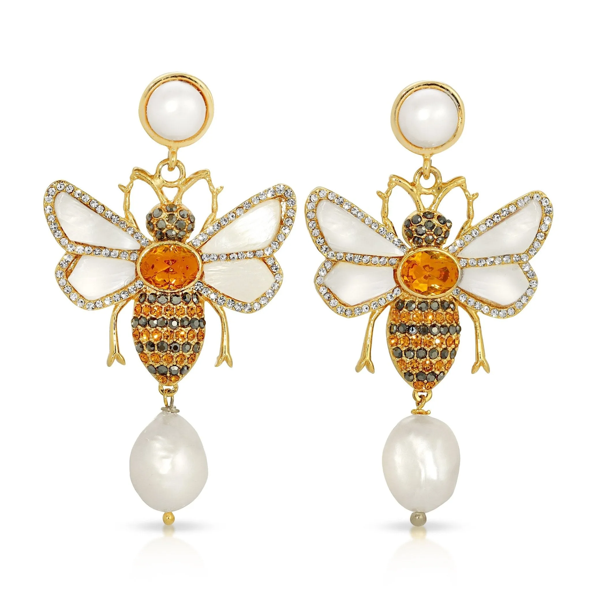 Bee in Mother of Pearl and Topaz Earrings