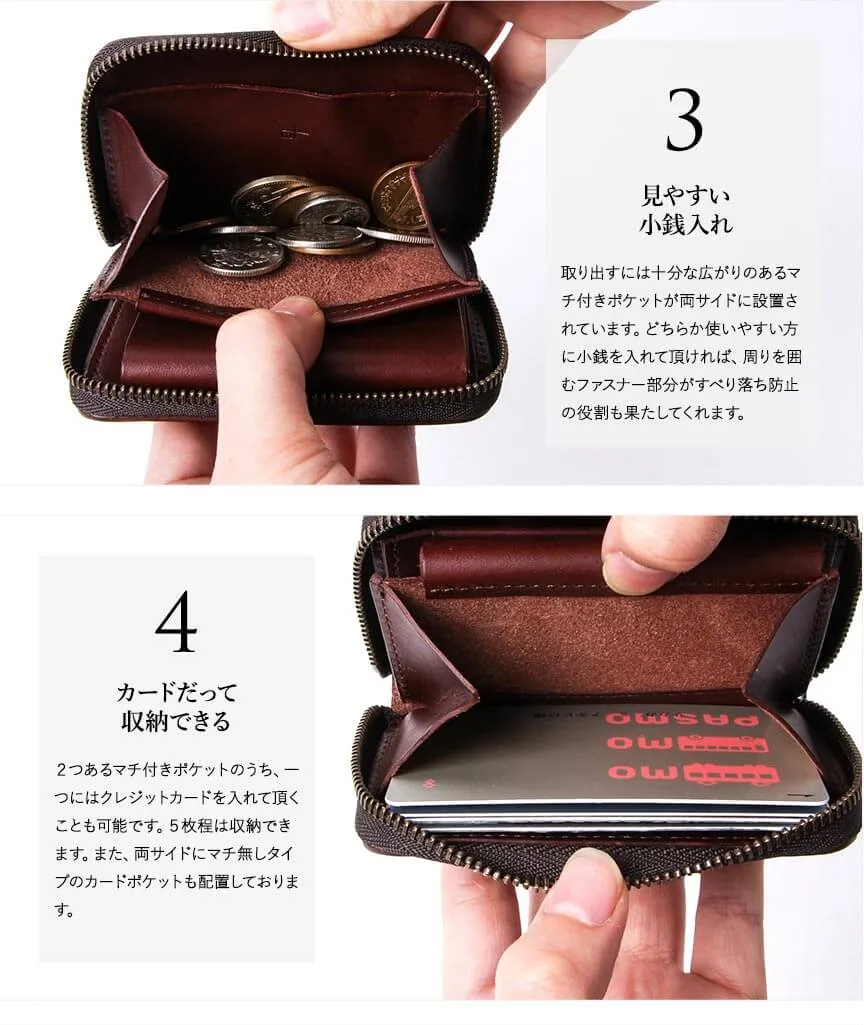 Bi-Fold Leather Compact Wallet, Made in Japan