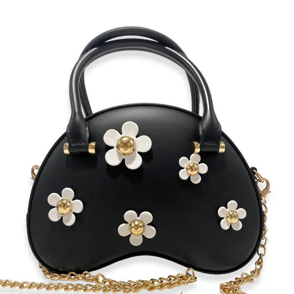 Black Floral Matte Jelly Dome Purse
