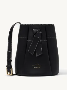 Black leather knot bucket bag