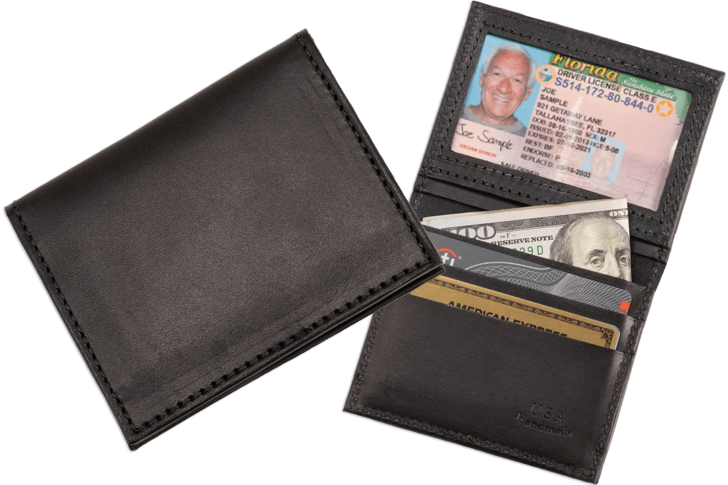 Black Premium Leather Bifold Credit Card Wallet With ID Window