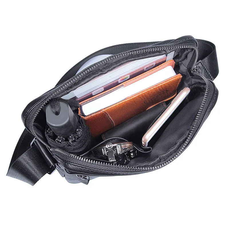 Black Top Grain Leather Shoulder Bag Men's Crossbody Bags Leather Satchel Bag 1045A