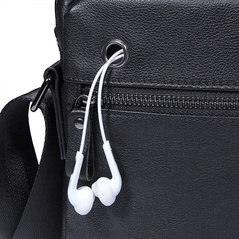 Black Top Grain Leather Shoulder Bag Men's Crossbody Bags Leather Satchel Bag 1045A
