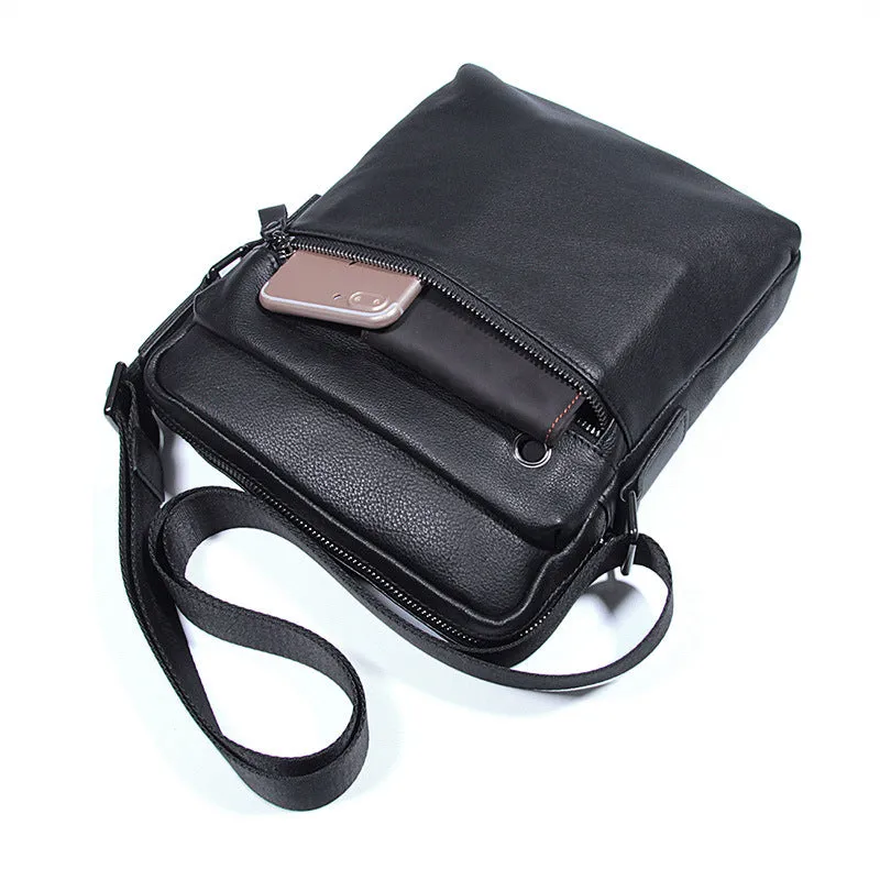 Black Top Grain Leather Shoulder Bag Men's Crossbody Bags Leather Satchel Bag 1045A
