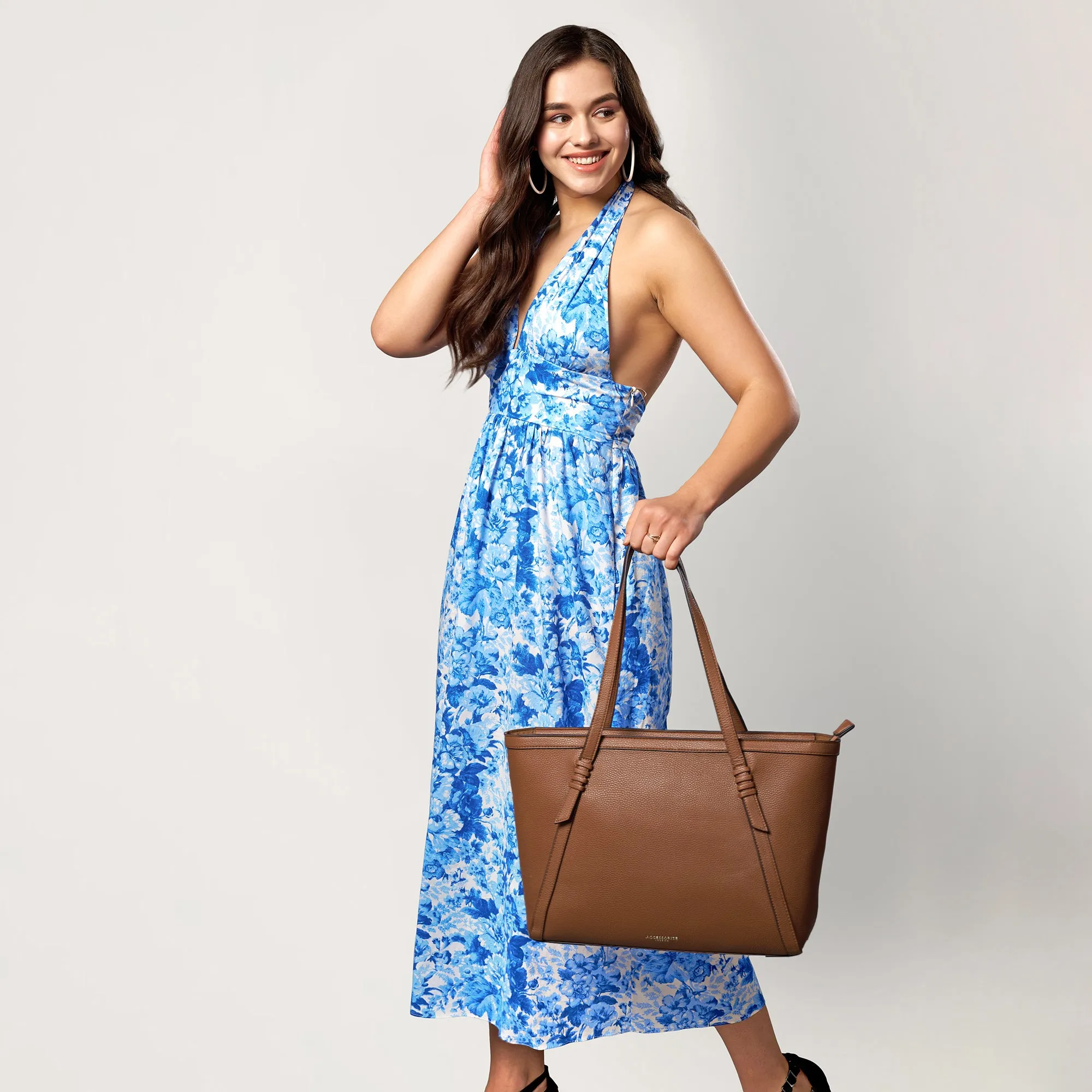 Brown Artisan Strap Detail Work Tote Bag