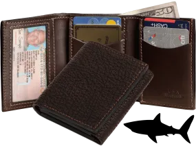 Brown Shark Luxury Designer Exotic Trifold Wallet With ID Window