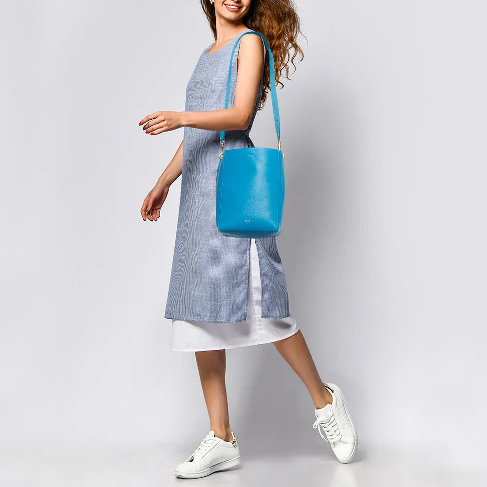 CELINE Blue Leather Small Sangle Bucket Bag