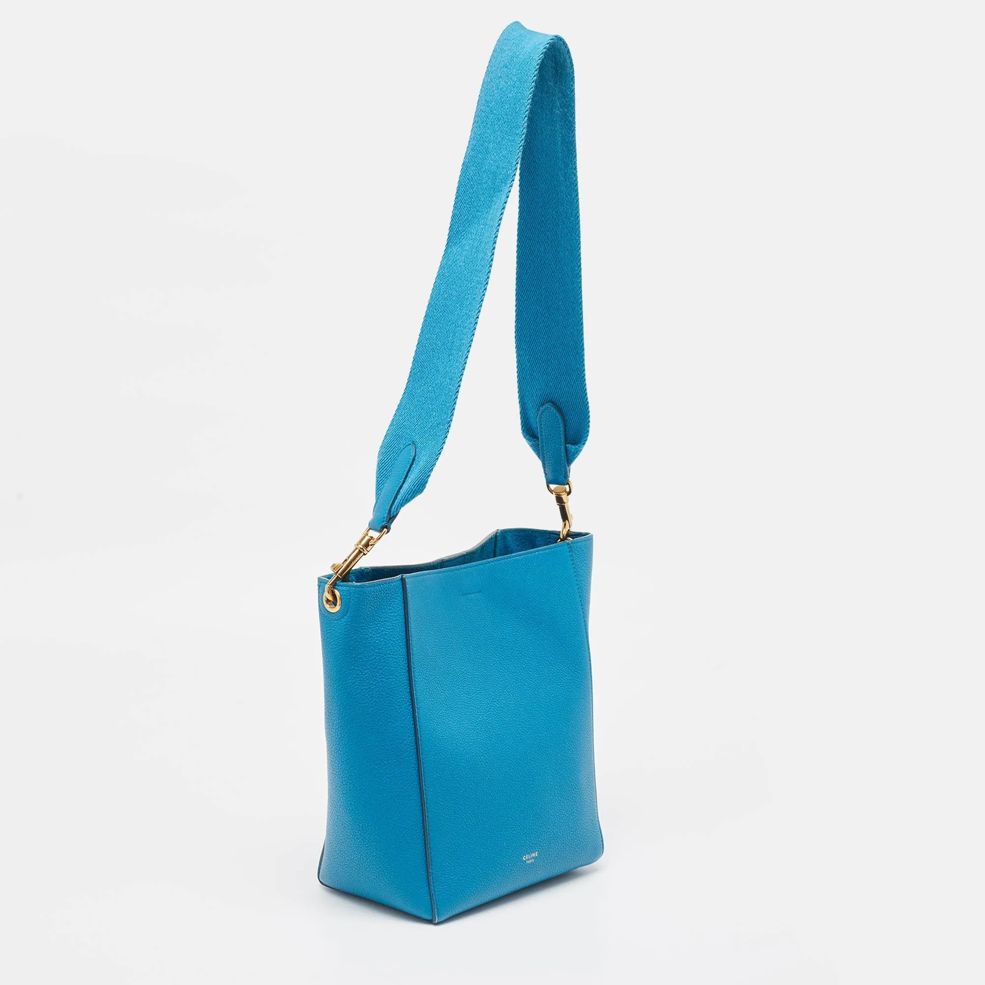 CELINE Blue Leather Small Sangle Bucket Bag