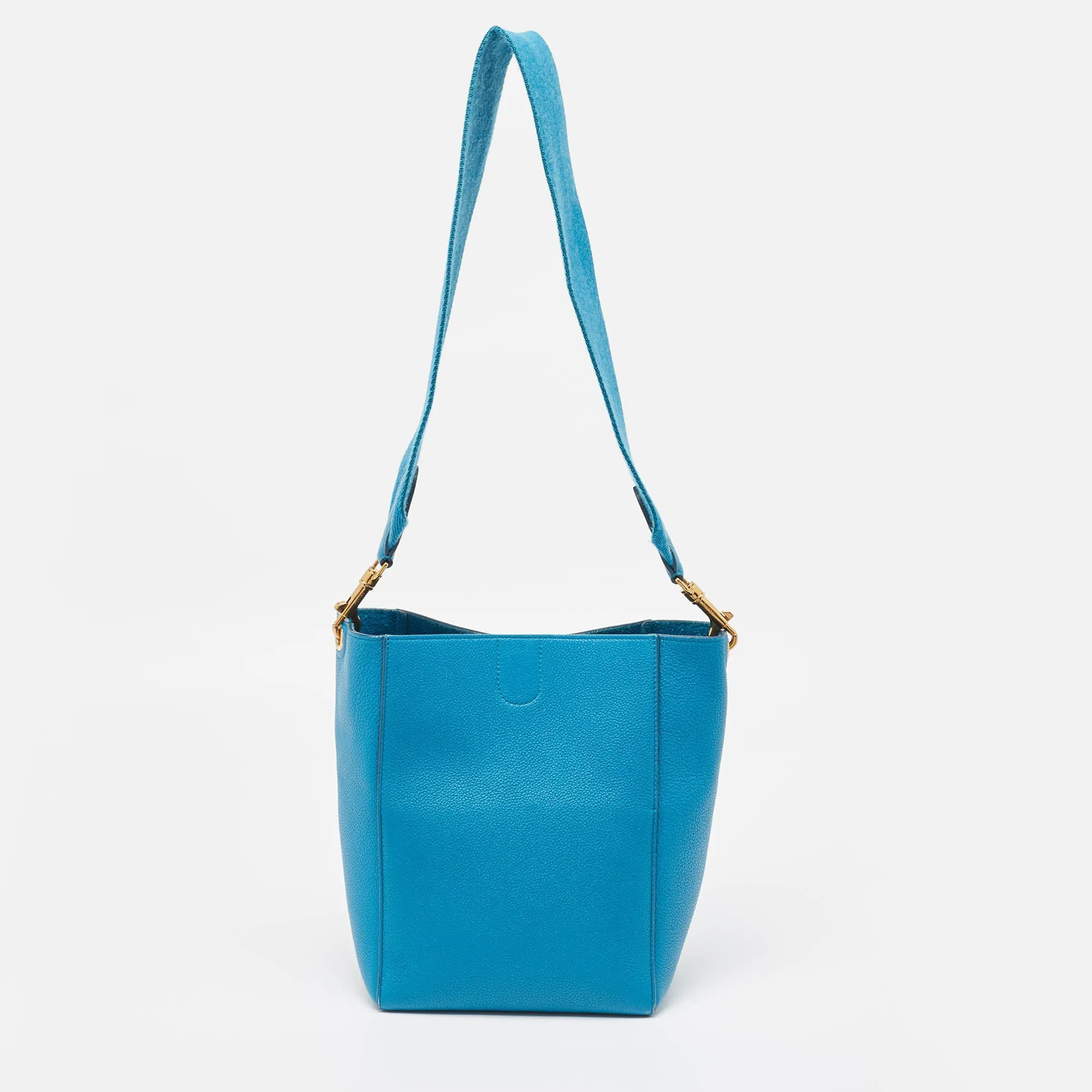 CELINE Blue Leather Small Sangle Bucket Bag