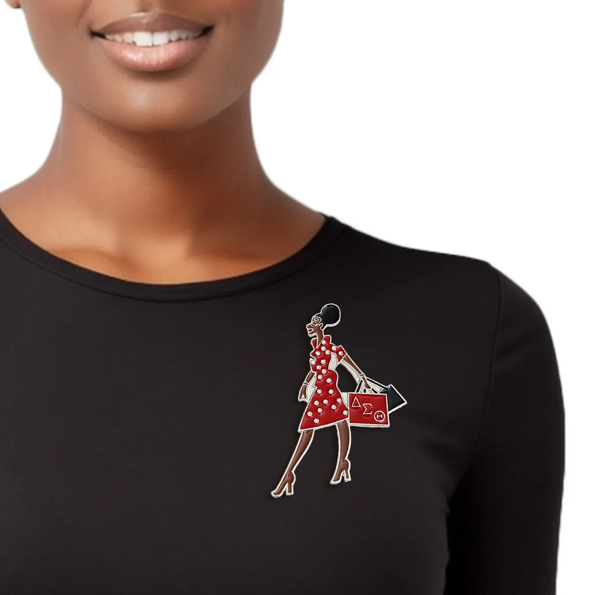 Delta Sigma Theta / DST Sorority Inspired Glam Gal Shopping Brooch for Women