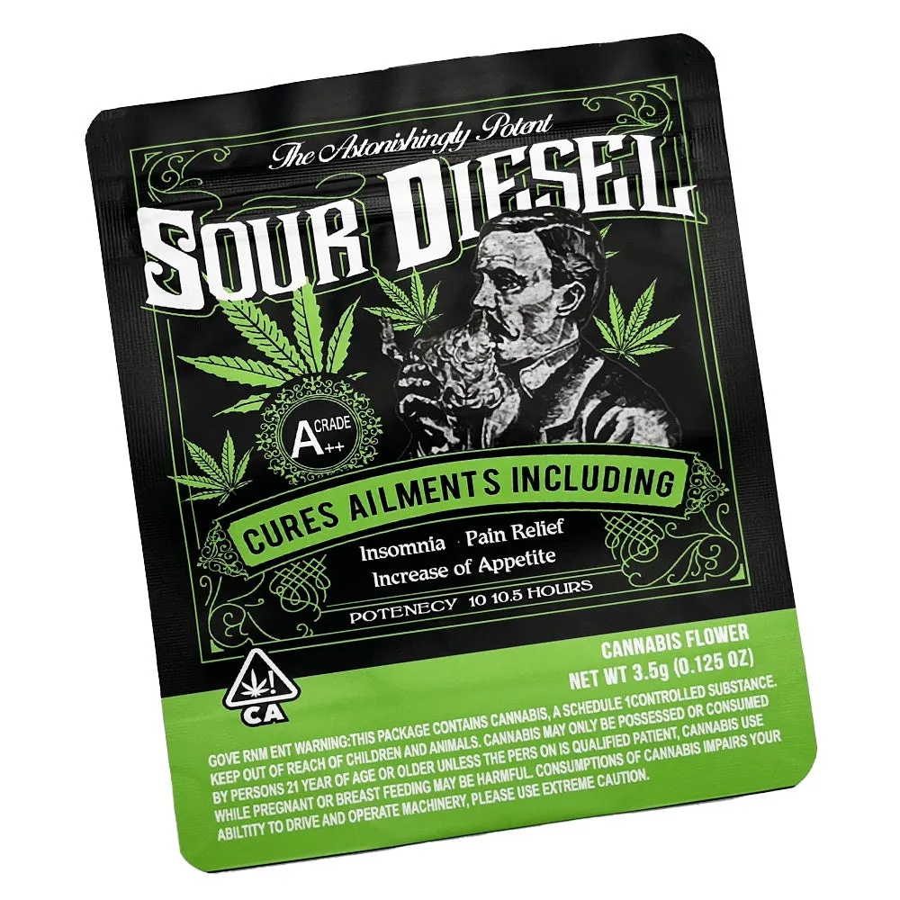 Designed Mylar Bag -  Sour Diesel - 12.5cm x 10cm