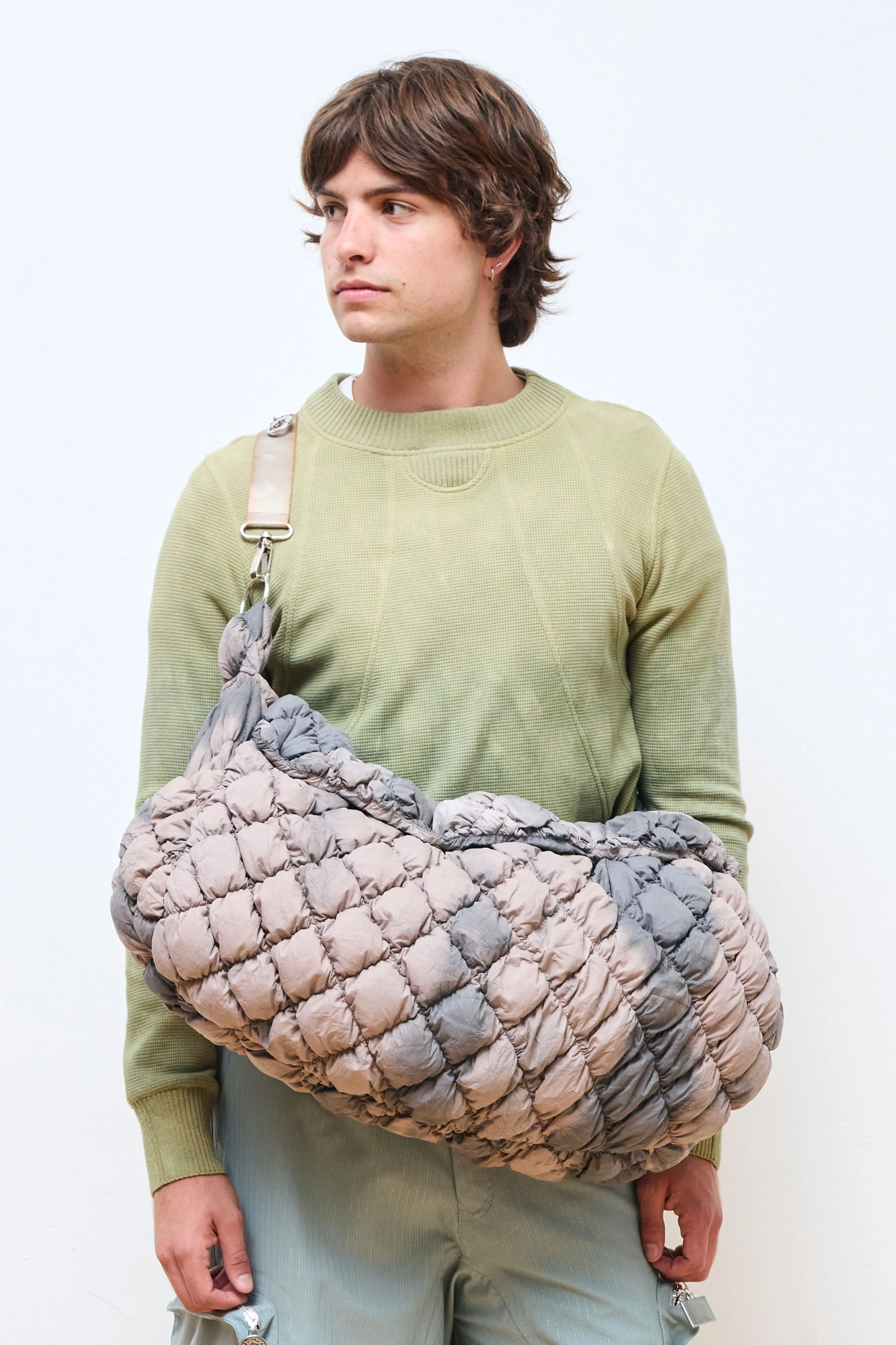 Expandable Quilted Messenger Bag Dark Brown/Light Brown