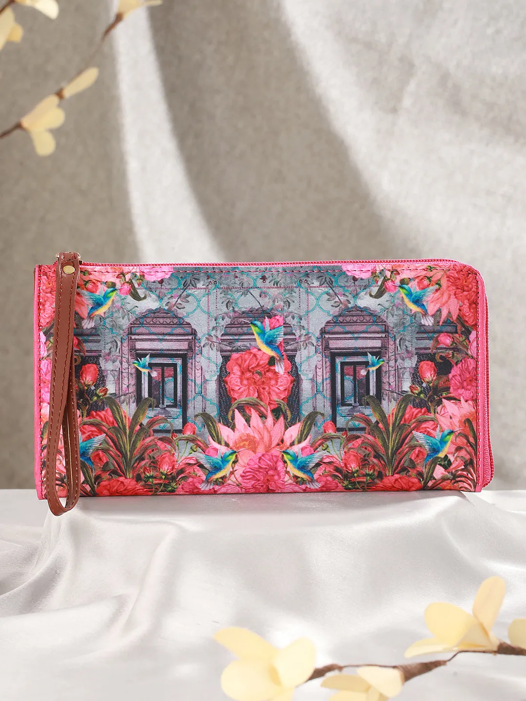 Floral Printed Zip Around Wallet