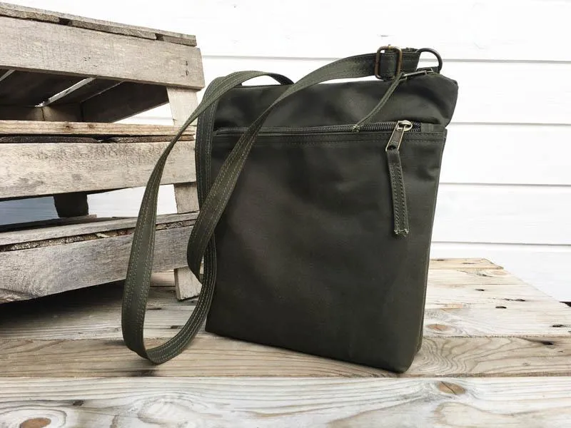 Forest Green Waxed Canvas Cross Body Bag | Aris Bags