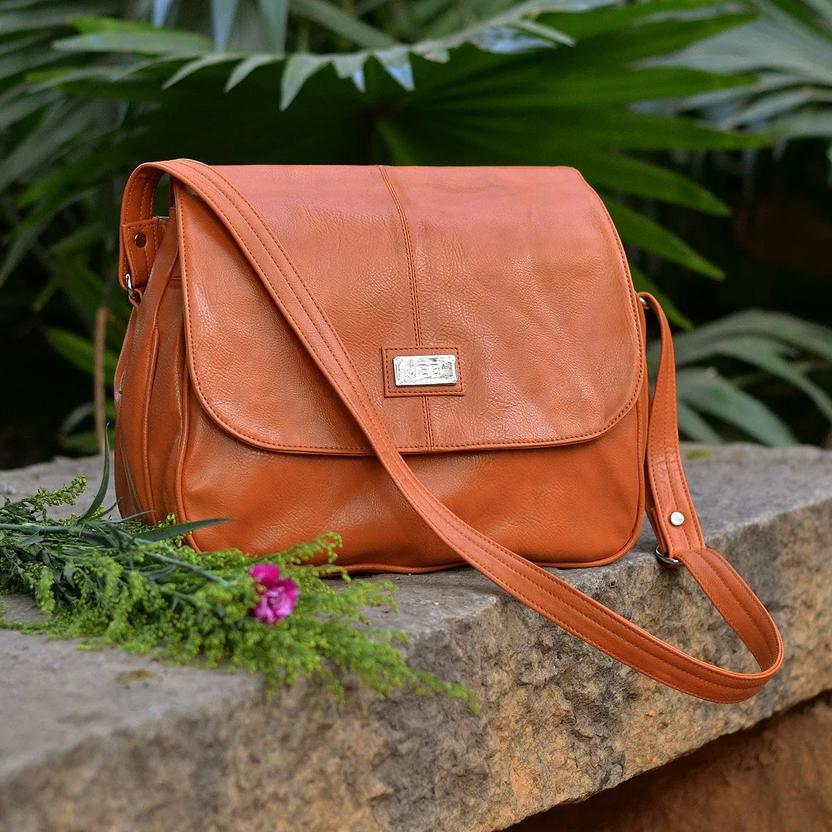 Handcrafted Faux Leather Women's Tan Sling Bag
