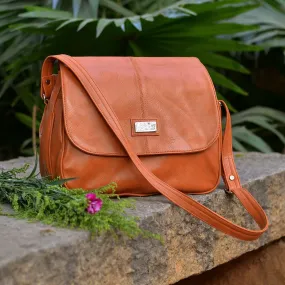 Handcrafted Faux Leather Women's Tan Sling Bag