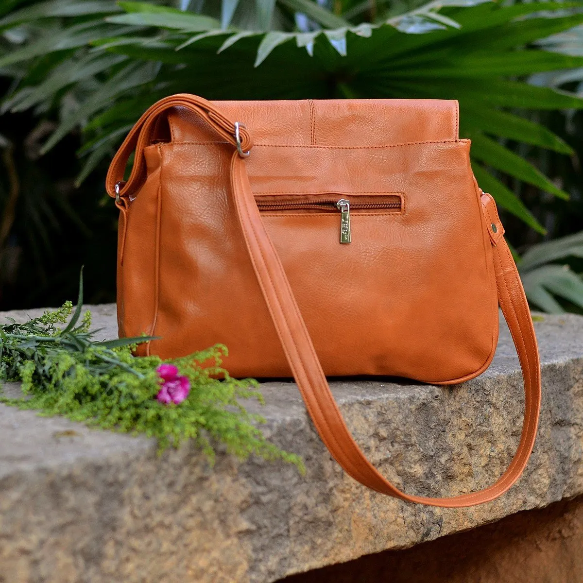 Handcrafted Faux Leather Women's Tan Sling Bag