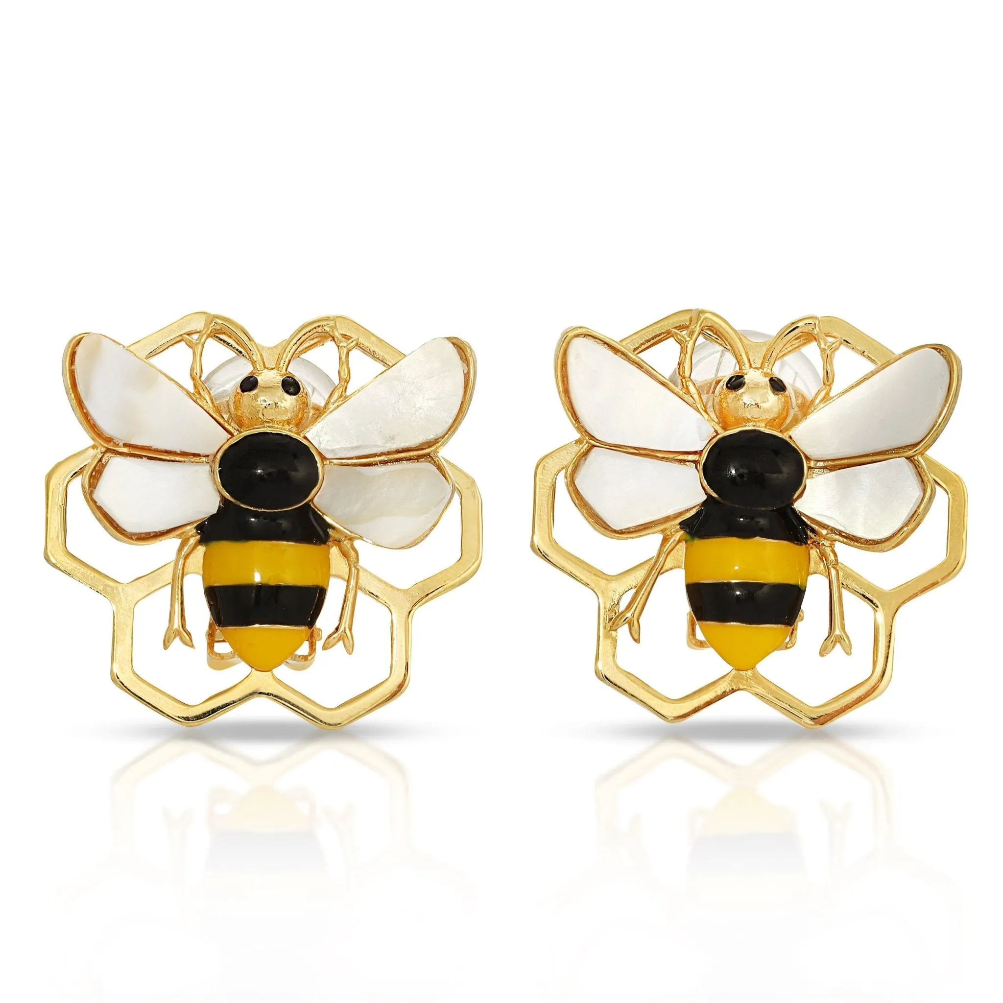 Honeycomb Bee Mother of Pearl Earrings