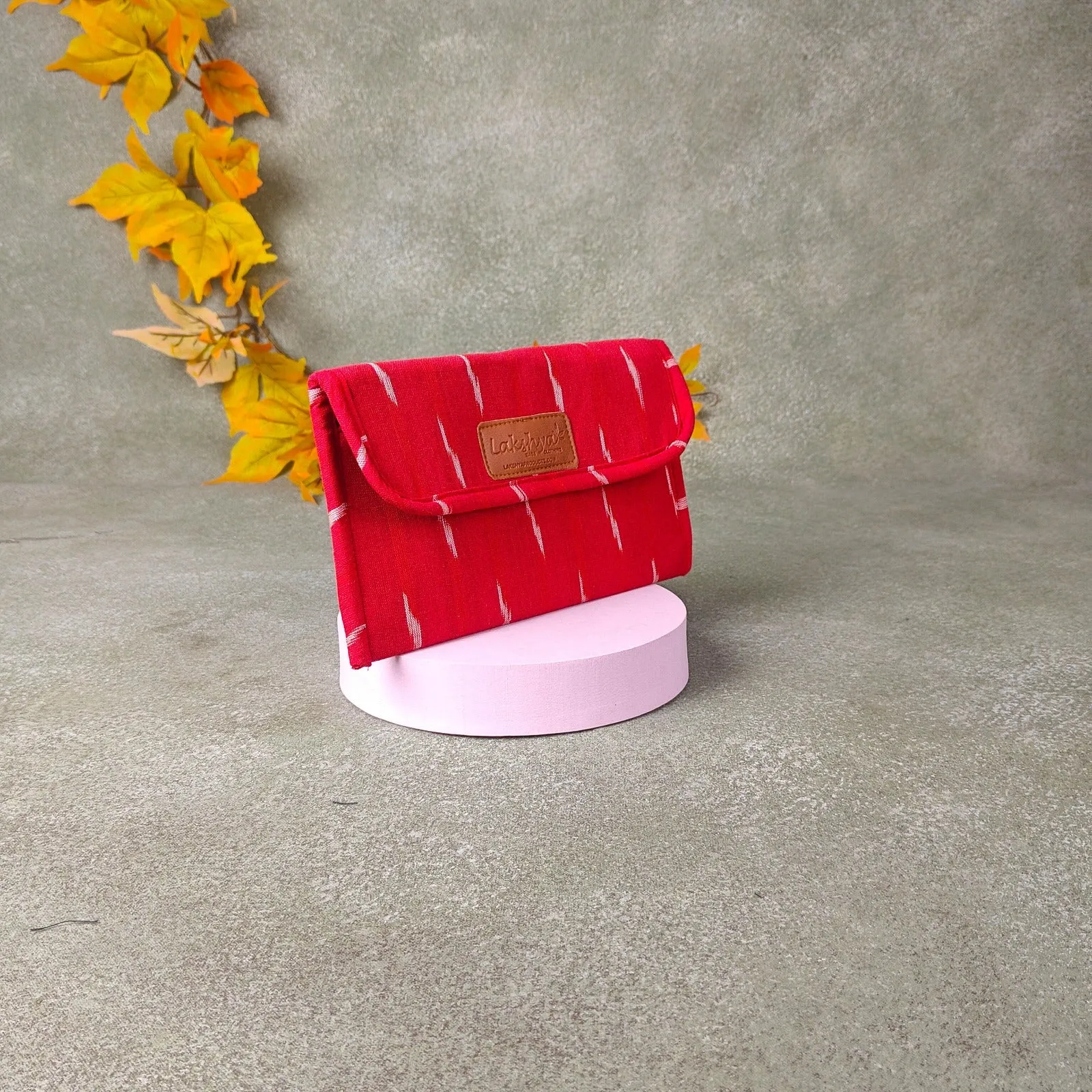 Ikat Clutch Red Colour with Small White Ditsy Prints