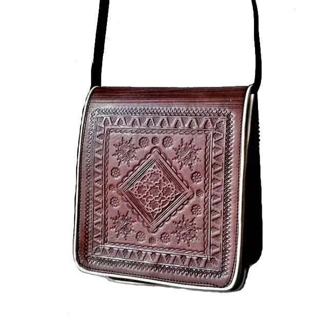 Leather Messenger / Satchel Bag - Tiles - Brown