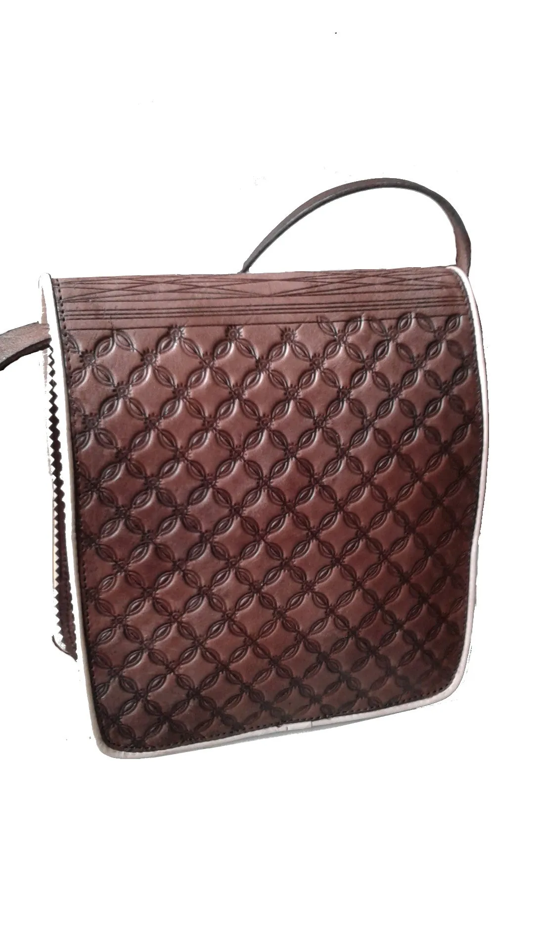 Leather Messenger / Satchel Bag - Tiles - Brown