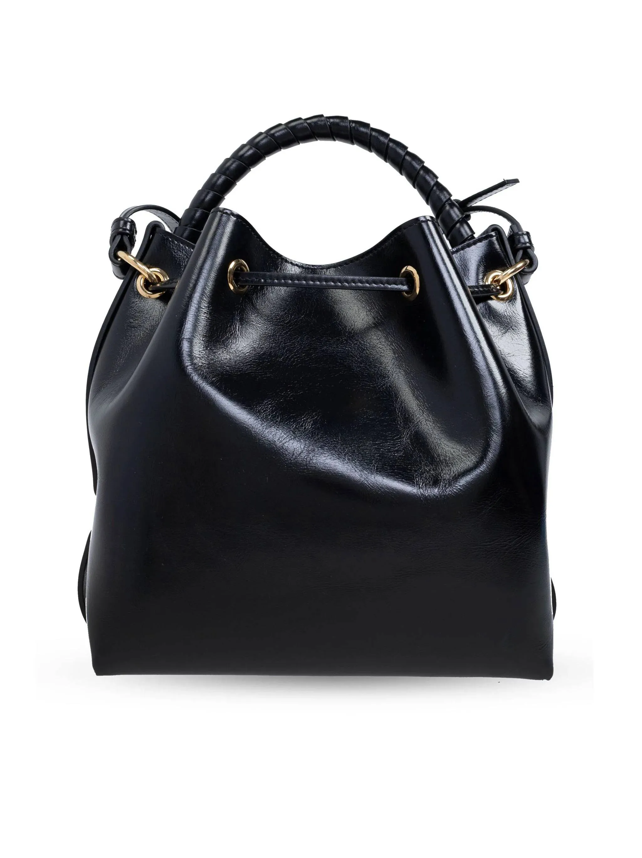Marcie Shiny Leather Bucket Bag