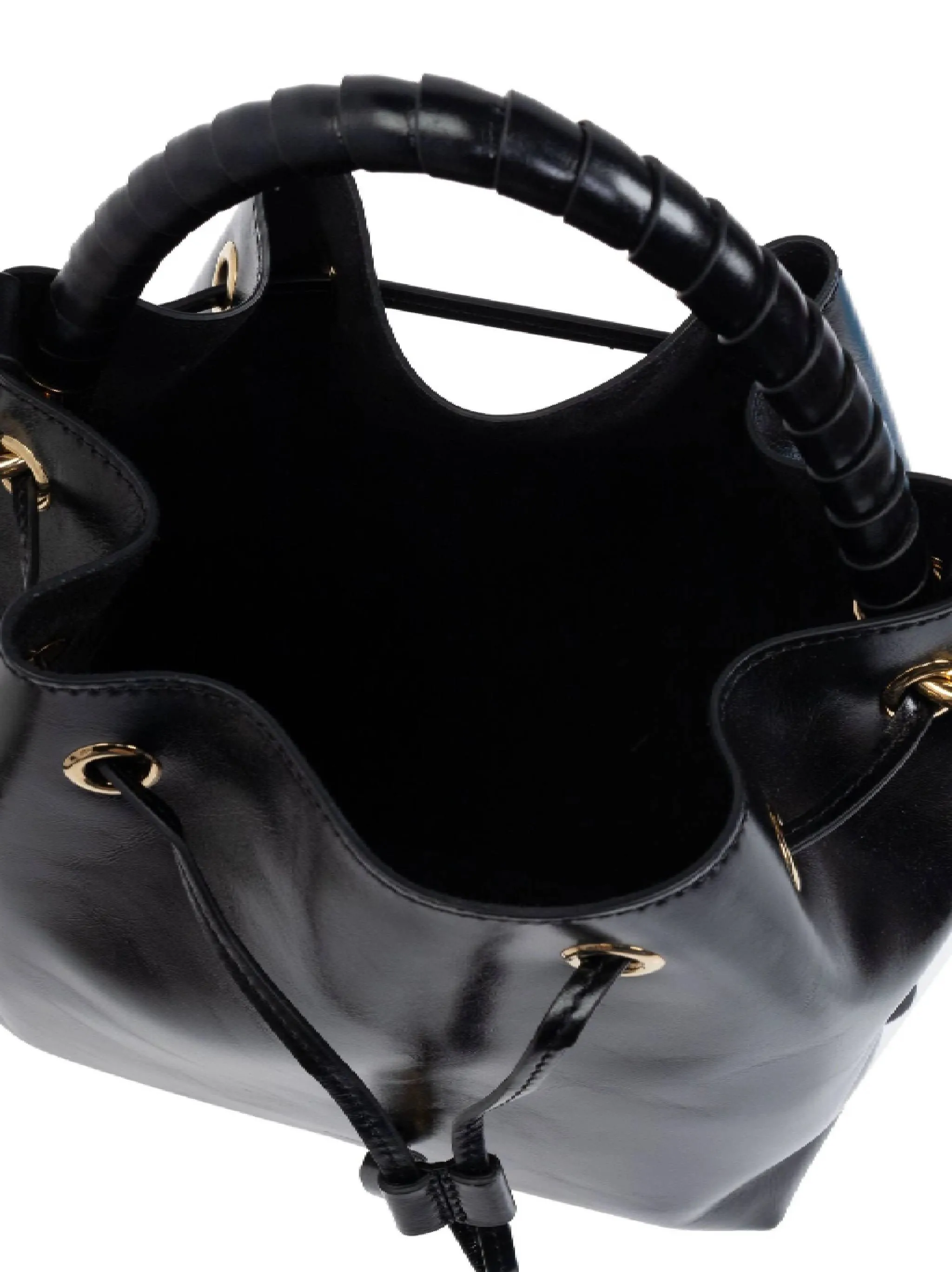 Marcie Shiny Leather Bucket Bag