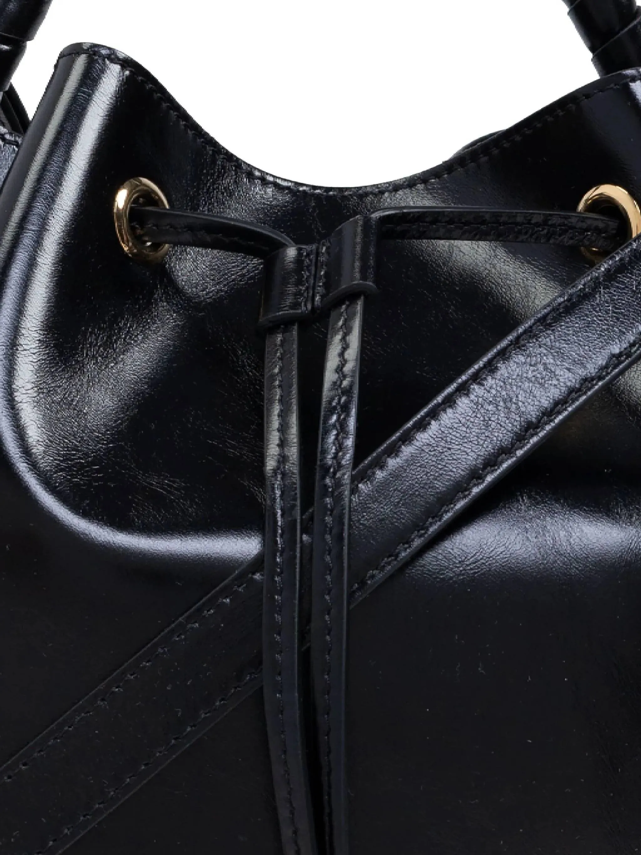 Marcie Shiny Leather Bucket Bag