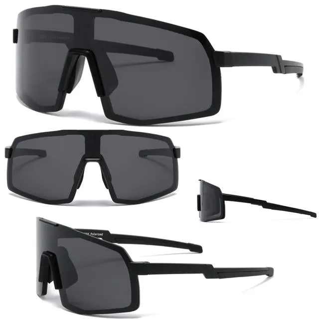 Mens Polarized Sports Shield Sunglasses Oversize Large One Piece Polarised Lens