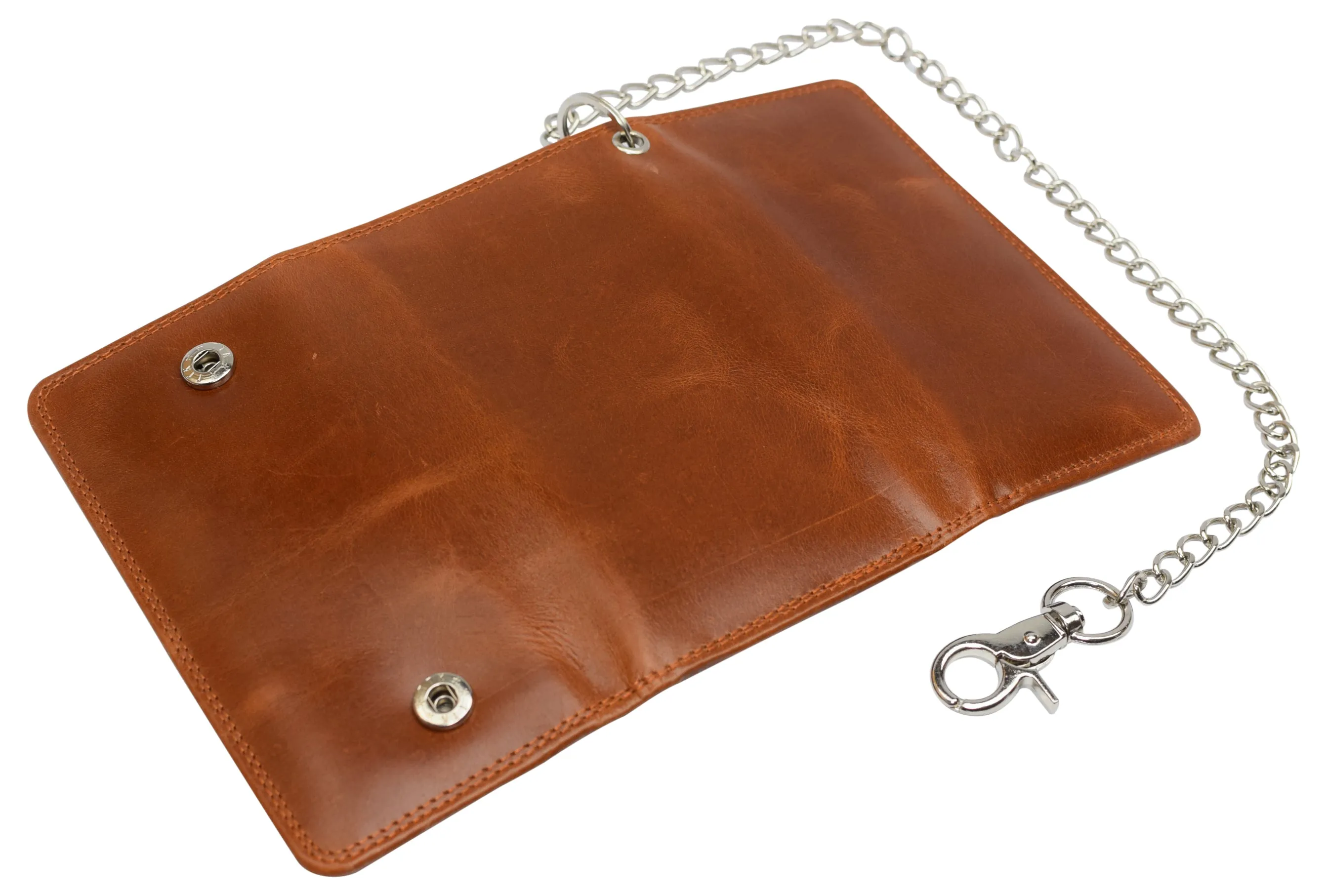 Men's RFID Signal Blocking Biker's Vintage Leather Long Tri-fold Silver Chain Checkbook Card ID Wallet