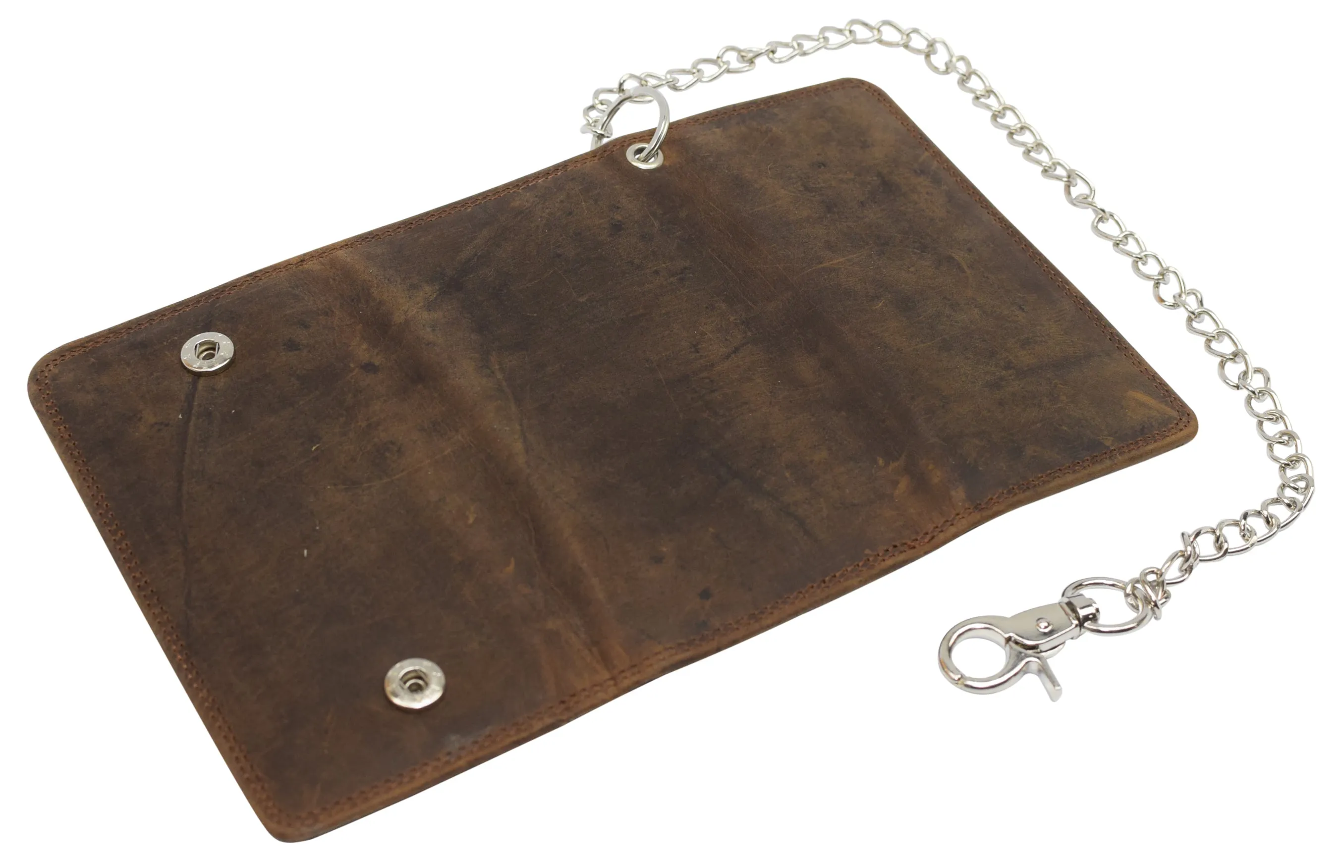 Men's RFID Signal Blocking Biker's Vintage Leather Long Tri-fold Silver Chain Checkbook Card ID Wallet