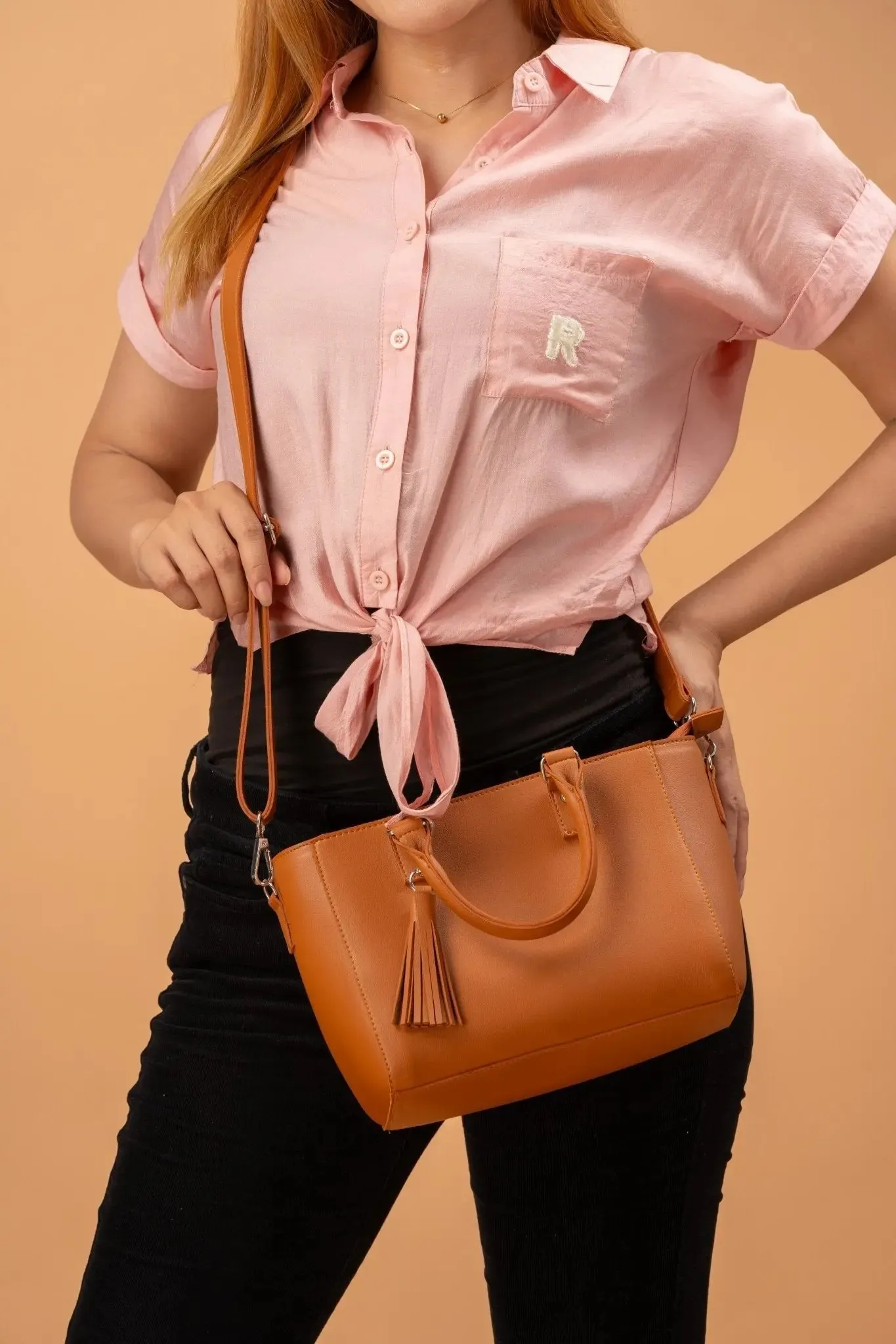 MINERVA Top Handle Sling Bag in Tan Brown