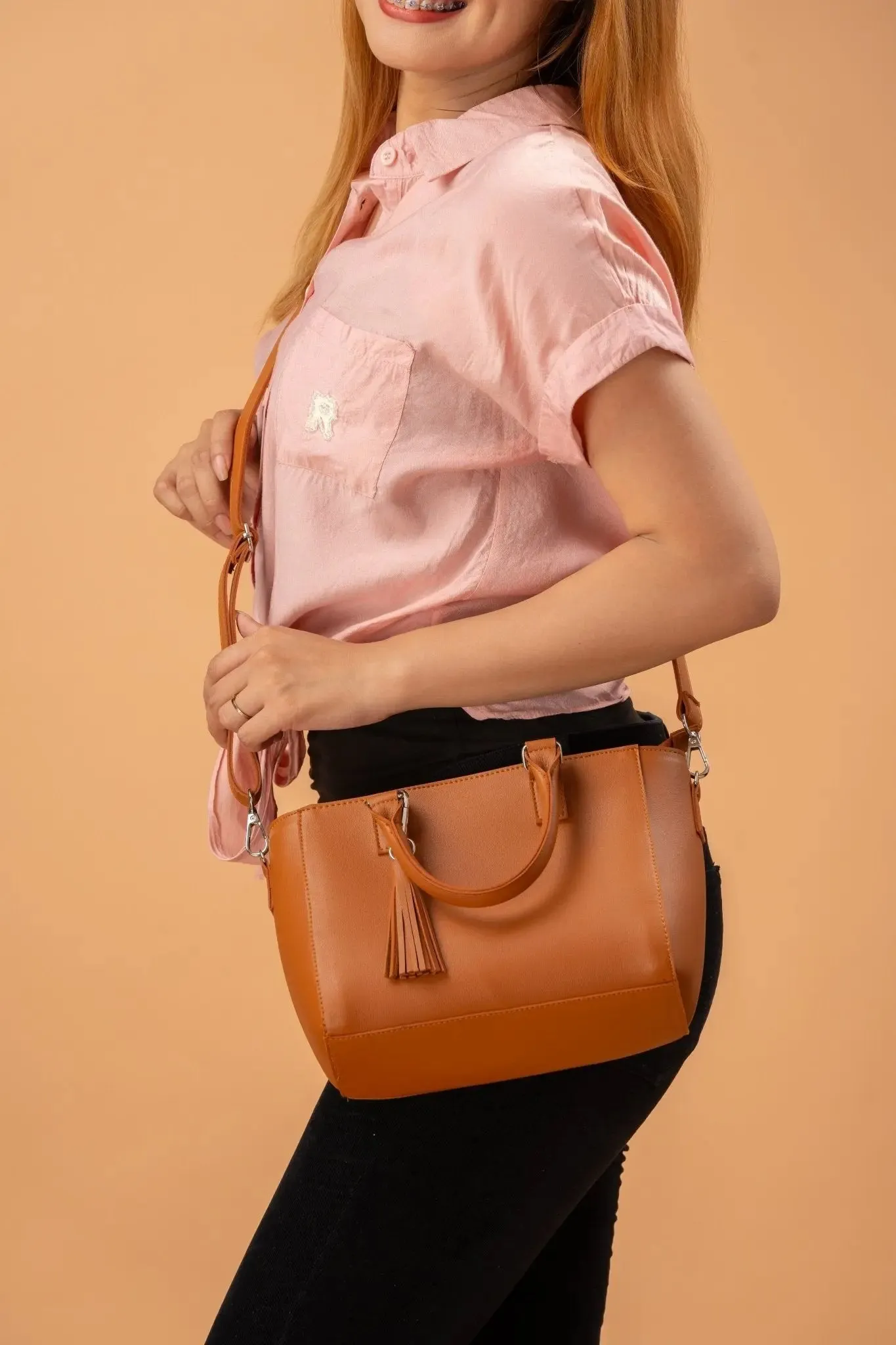 MINERVA Top Handle Sling Bag in Tan Brown