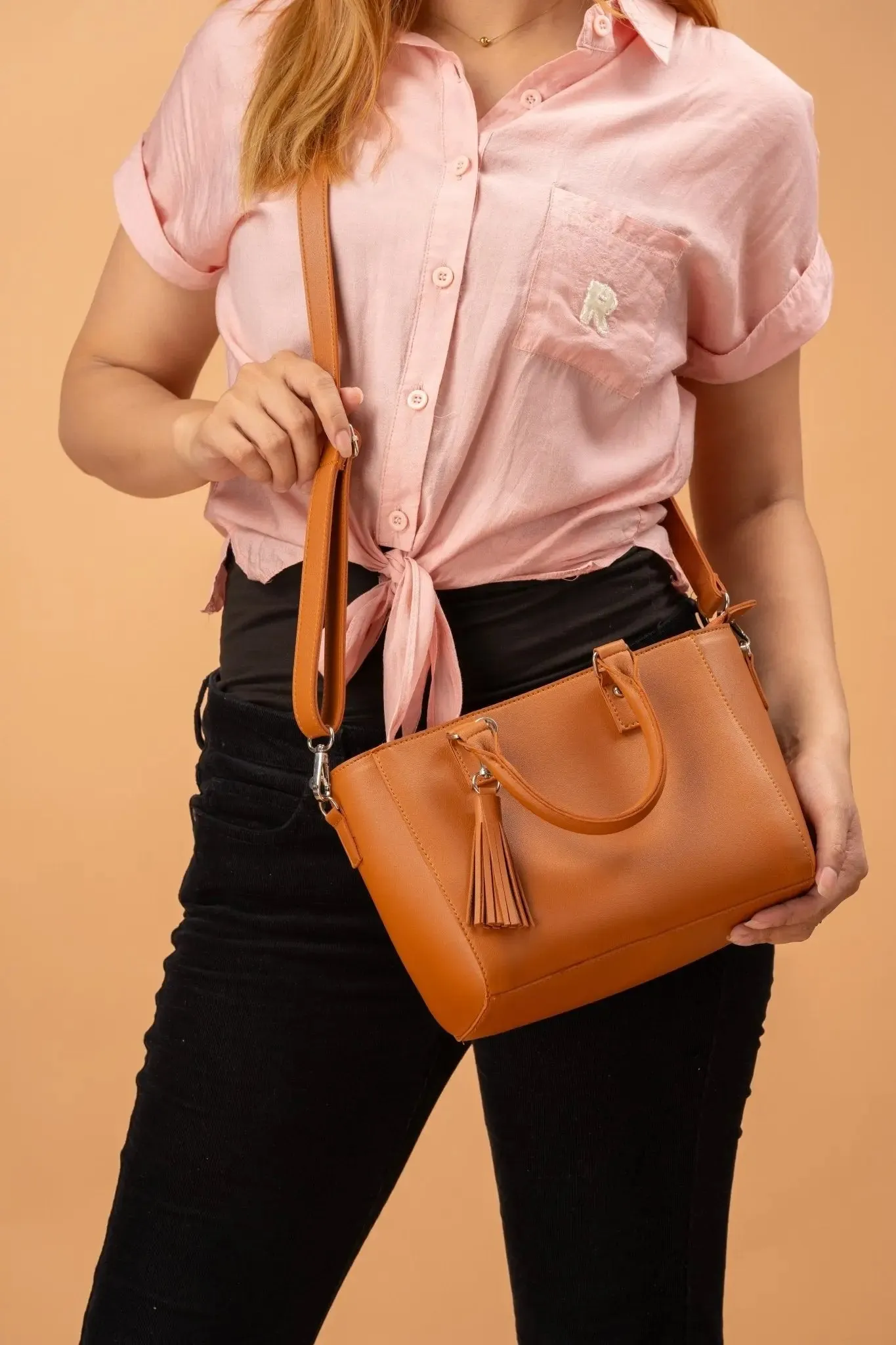 MINERVA Top Handle Sling Bag in Tan Brown