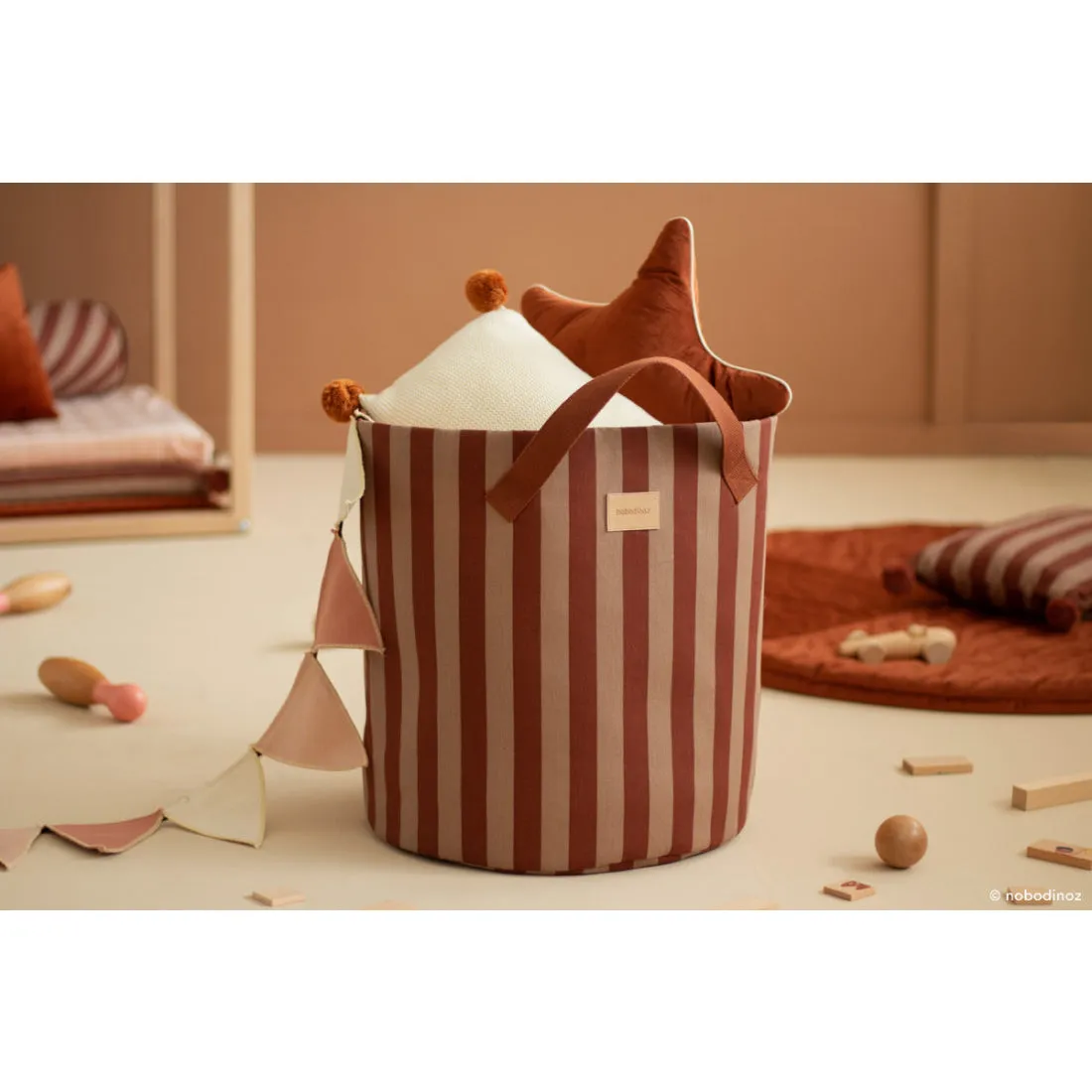 nobodinoz Majestic Toybag Marsala Taupe Stripes