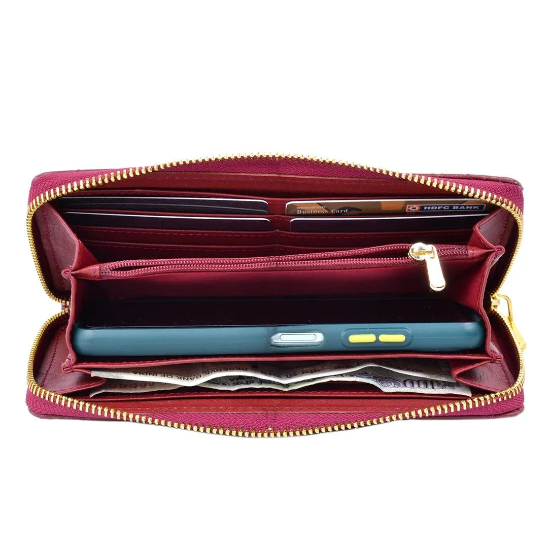 Palm | Leather Wallet for Women | 100% Genuine Leather | Color: Purple, Blue, Green, Orange, Red, Cherry, Pink, Beige & Yellow