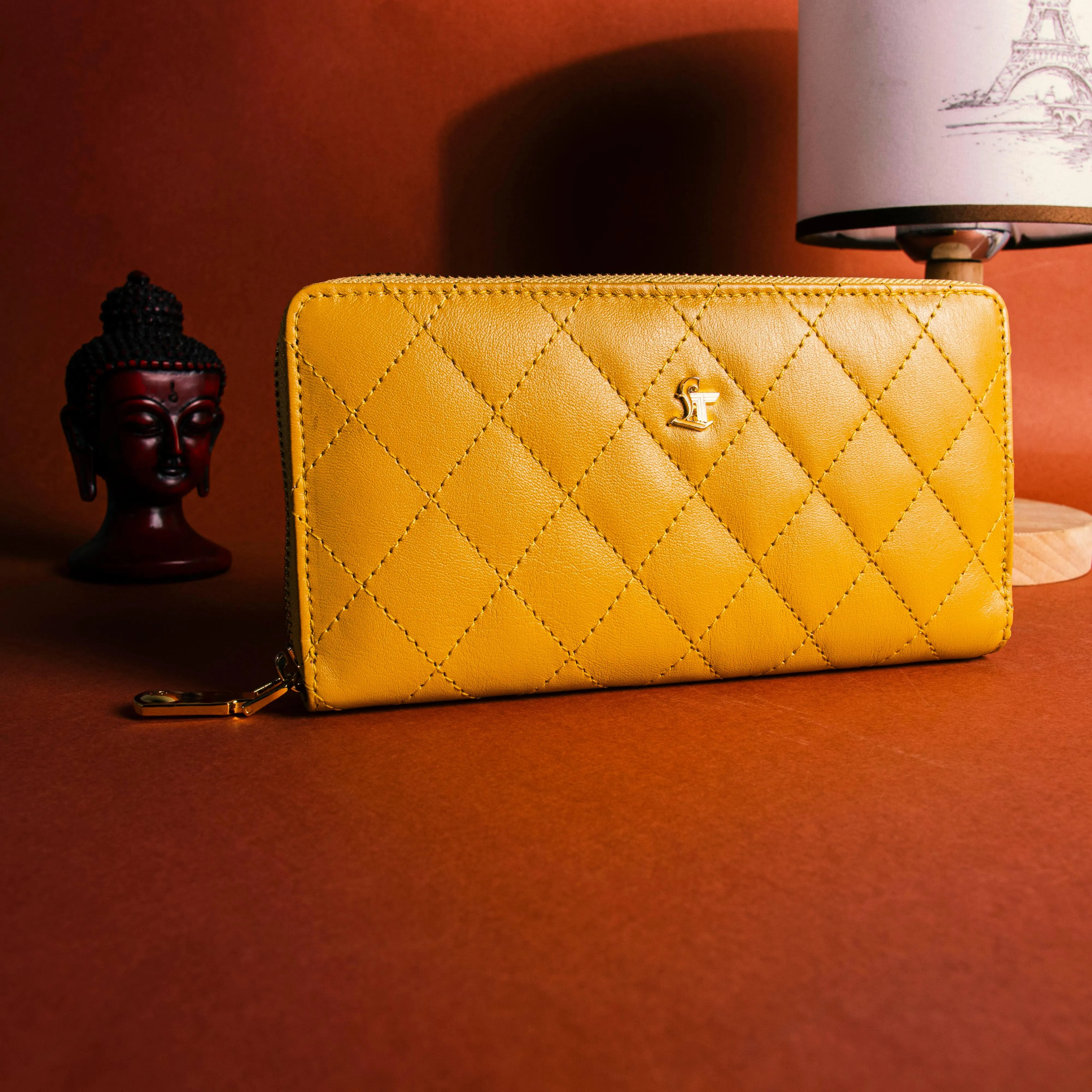 Palm | Leather Wallet for Women | 100% Genuine Leather | Color: Purple, Blue, Green, Orange, Red, Cherry, Pink, Beige & Yellow