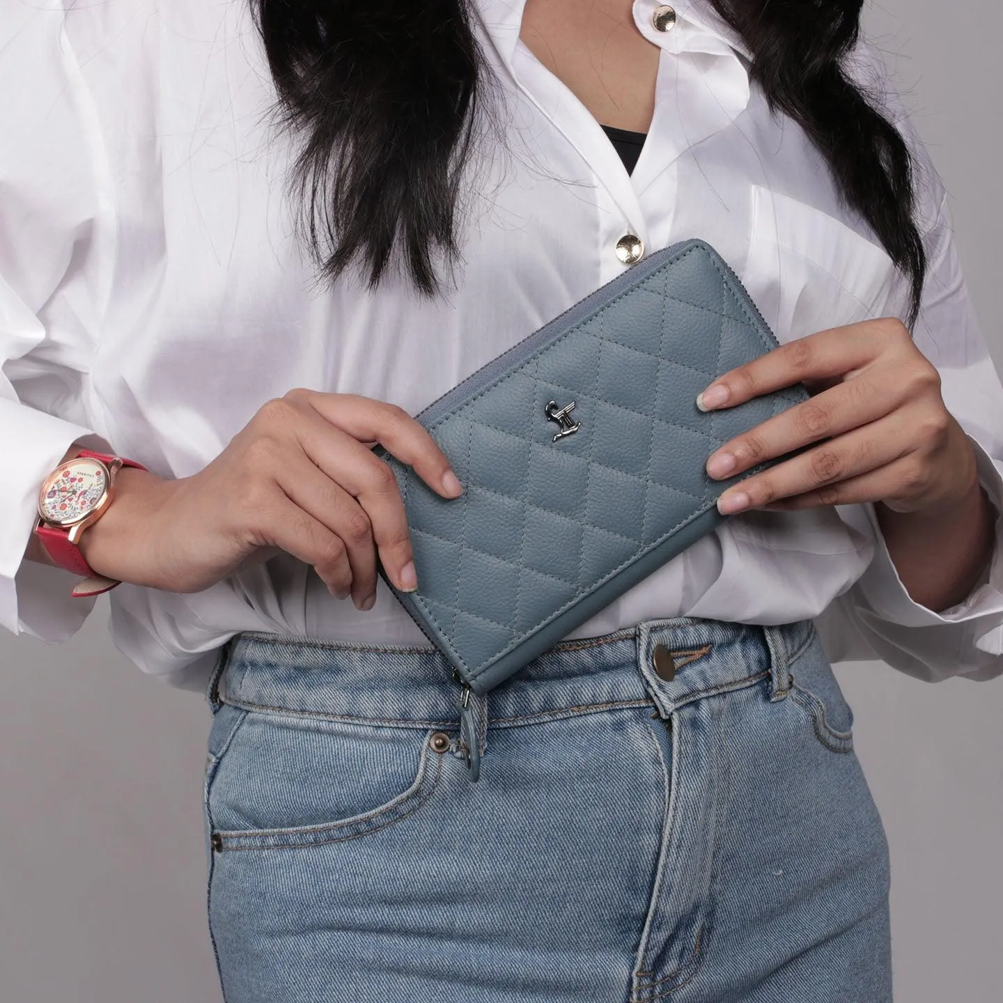 Palm | Leather Wallet for Women | 100% Genuine Leather | Color: Purple, Blue, Green, Orange, Red, Cherry, Pink, Beige & Yellow