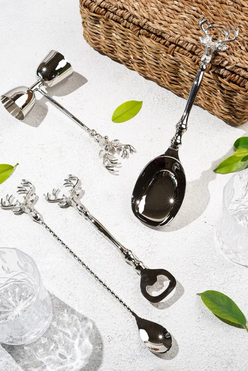 Pravaah Saarang Bar Set | Lead-free Brass | Set of 4 | Silver