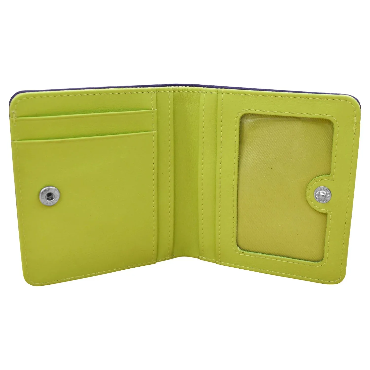 Purple/Pear-Two Tone Mini Bifold Rfid Leather Wallet